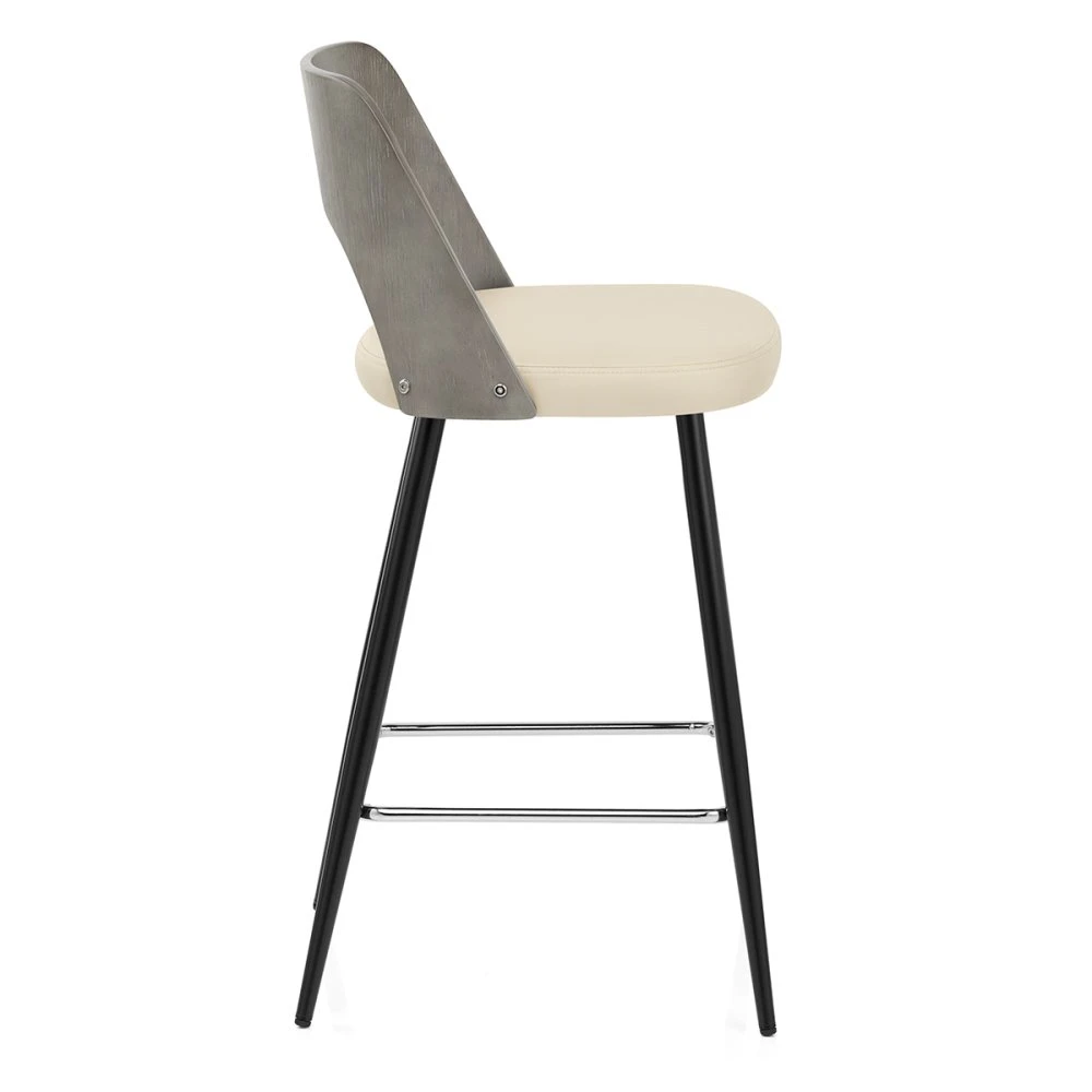 Grauer Holzbarhocker Mit Kunstleder - Leo 5 Grauer Holzbarhocker Mit Kunstleder - Leo – Bild 3