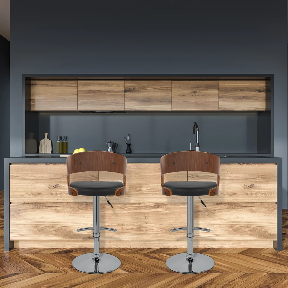Atlantic Kunstleder Holzbarhocker Chrom Walnuss - Eve 9 Atlantic Kunstleder Holzbarhocker Chrom Walnuss - Eve – Bild 7